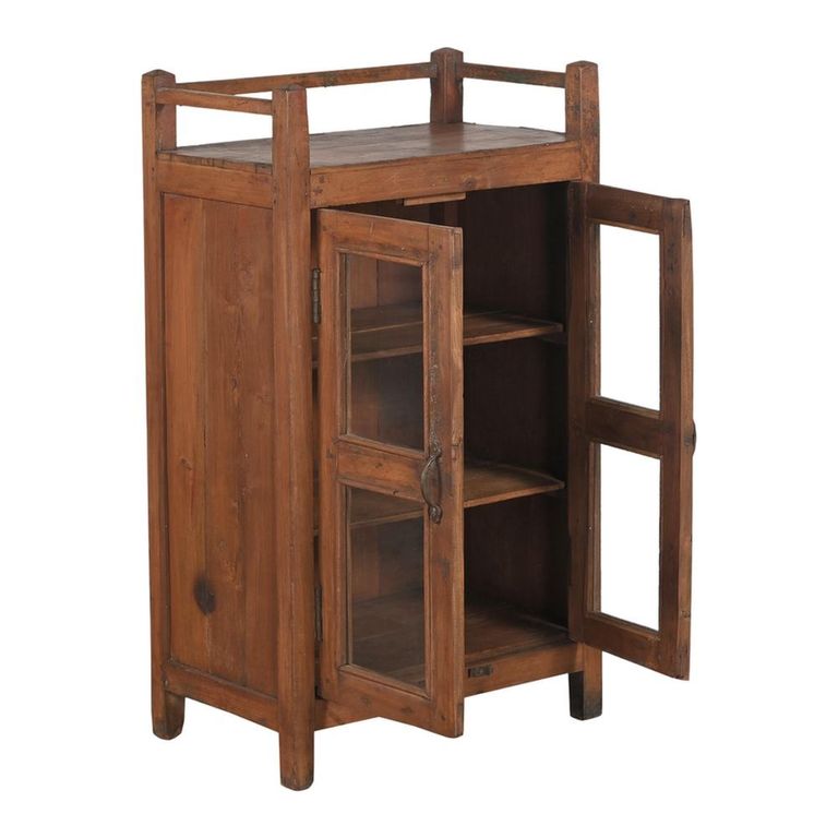 Unique One of a Kind - Display Cabinet - 2 Door - Rustic Brown - Glass and Wood