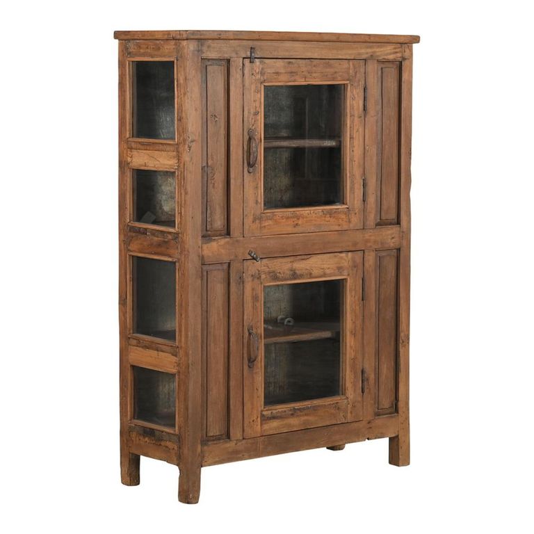 Unique One of a Kind - Display Cabinet - 2 Door - Stacked - Rustic Brown - Glass and Wood