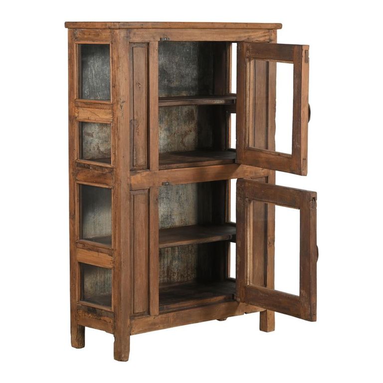 Unique One of a Kind - Display Cabinet - 2 Door - Stacked - Rustic Brown - Glass and Wood