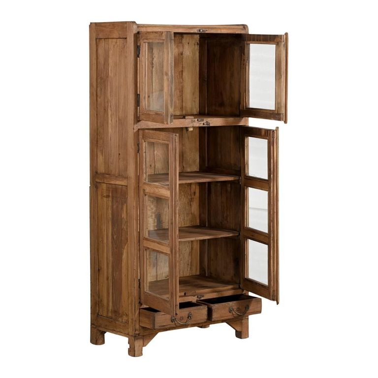 Unique One of a Kind - Display Cabinet - 4 Door - 2 Drawer - Rustic Natural - Glass and Wood