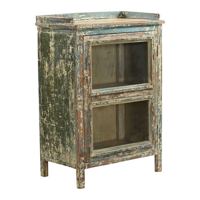 Unique One of a Kind - Distressed Display Cabinet - 1 Door - Vintage Blue - Glass and Wood