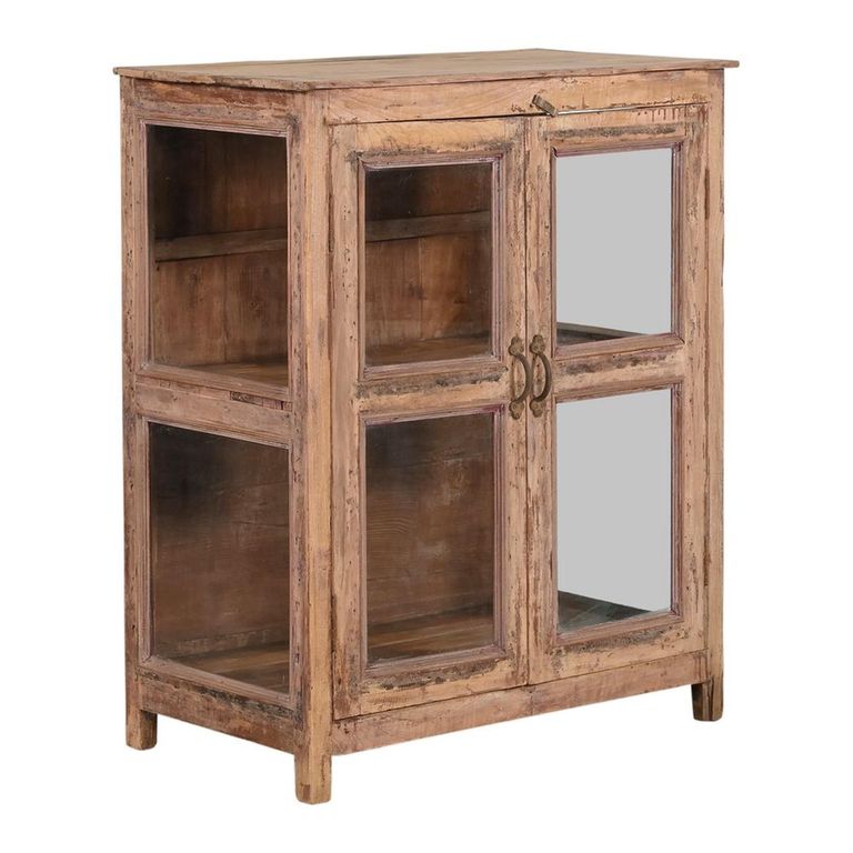 Unique One of a Kind - Distressed Display Cabinet - 2 Door - Rustic Natural - Glass and Wood