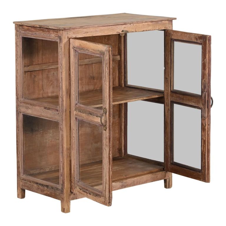 Unique One of a Kind - Distressed Display Cabinet - 2 Door - Rustic Natural - Glass and Wood