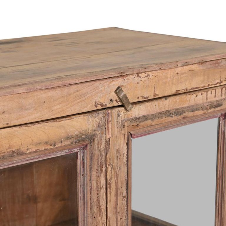 Unique One of a Kind - Distressed Display Cabinet - 2 Door - Rustic Natural - Glass and Wood