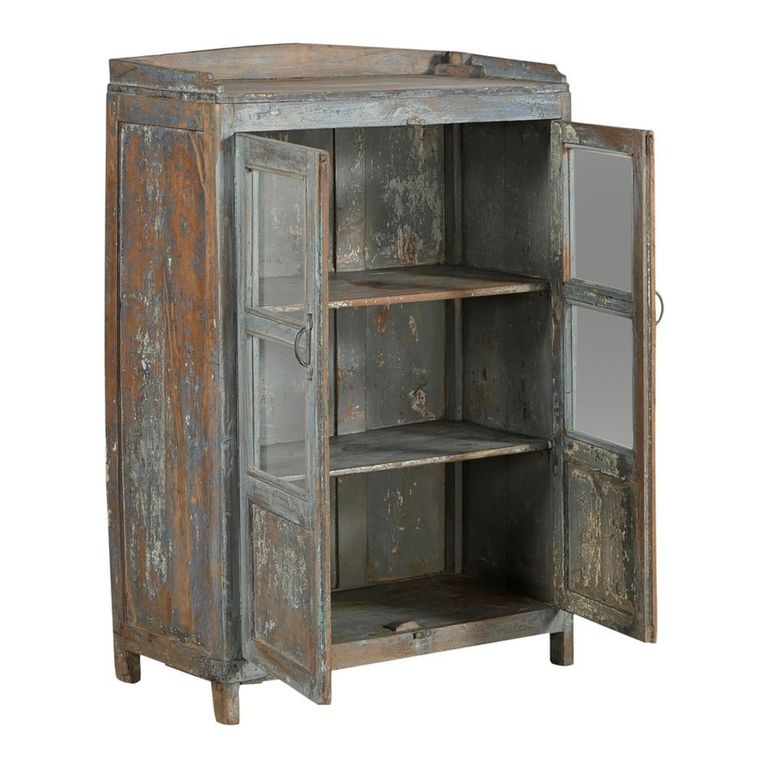 Unique One of a Kind - Distressed Display Cabinet - 2 Door - Vintage Grey - Glass and Wood