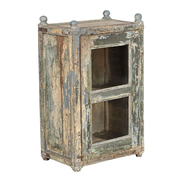 Unique One of a Kind - Distressed Display Cabinet - 1 Door - Vintage Grey - Glass and Wood