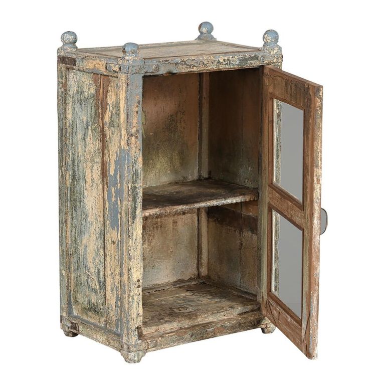 Unique One of a Kind - Distressed Display Cabinet - 1 Door - Vintage Grey - Glass and Wood