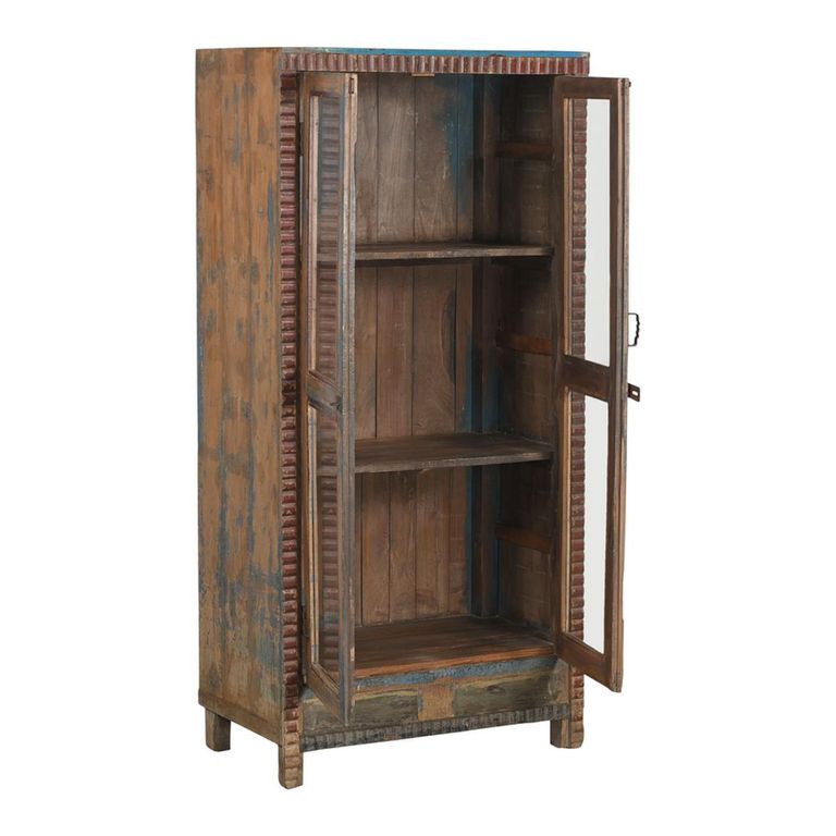 Unique One of a Kind - Handcrafted Display Cabinet - 2 Door - Natural - Glass and Reclaimed Wood