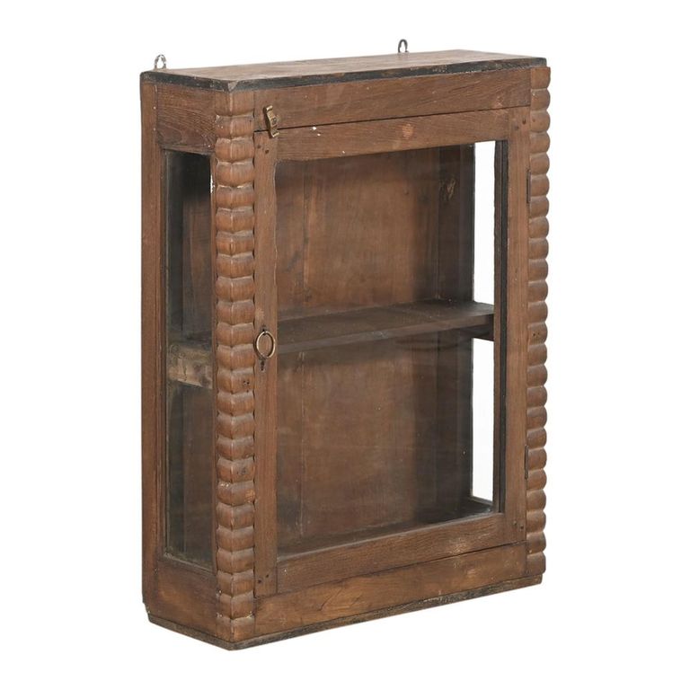Unique One of a Kind - Handcrafted Wall Display Cabinet - 1 Door - Brown - Glass and Wood
