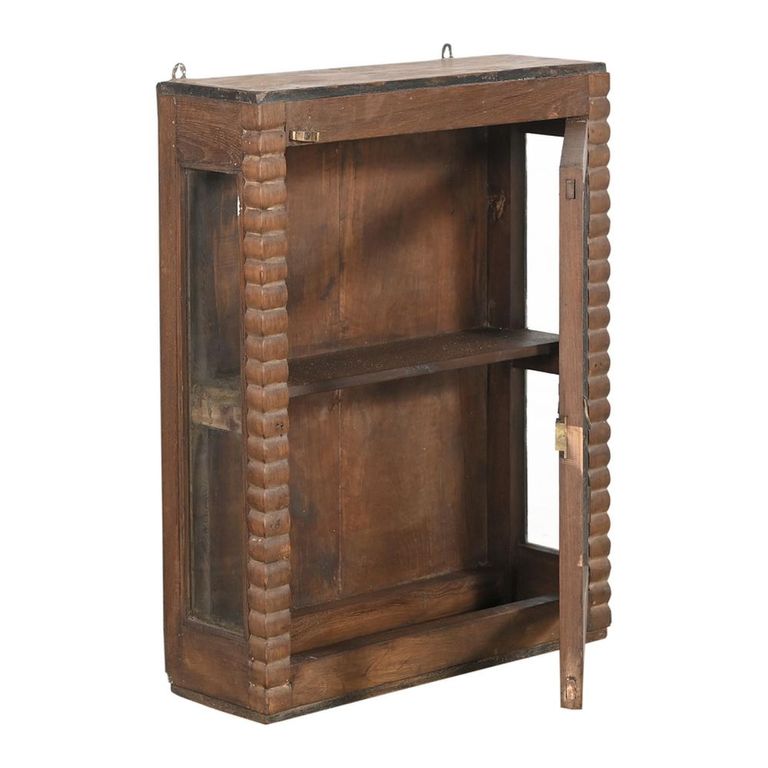 Unique One of a Kind - Handcrafted Wall Display Cabinet - 1 Door - Brown - Glass and Wood