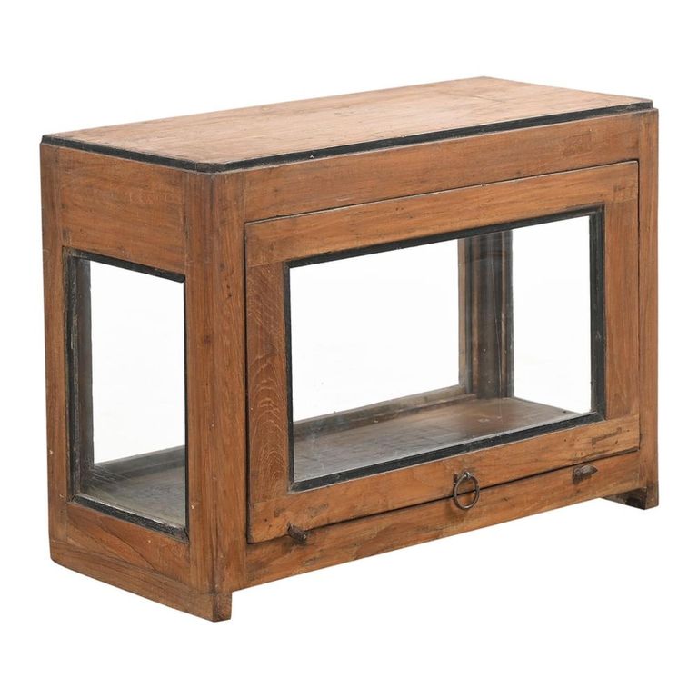 Unique One of a Kind - Wall Display Cabinet - 1 Door - Rustic Natural - Glass and Wood
