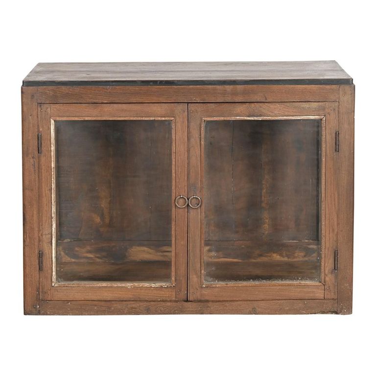Unique One of a Kind - Wall Display Cabinet - 2 Door - Rustic Brown - Glass and Wood