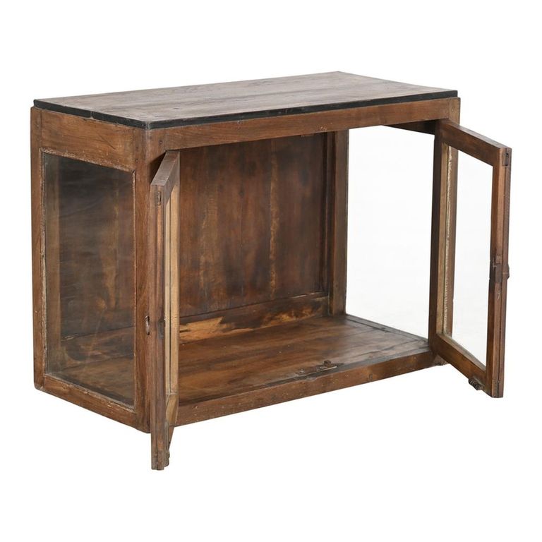 Unique One of a Kind - Wall Display Cabinet - 2 Door - Rustic Brown - Glass and Wood