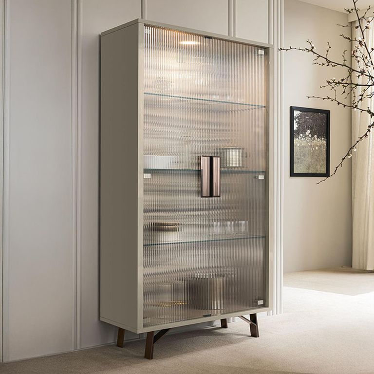 Jupiter Display Cabinet - 2 Fluted Glass Door - High Gloss Pearl Line