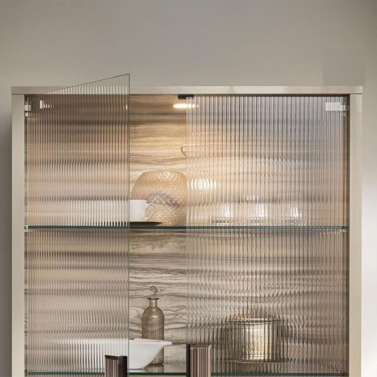 Jupiter Display Cabinet - 2 Fluted Glass Door - High Gloss Pearl Line