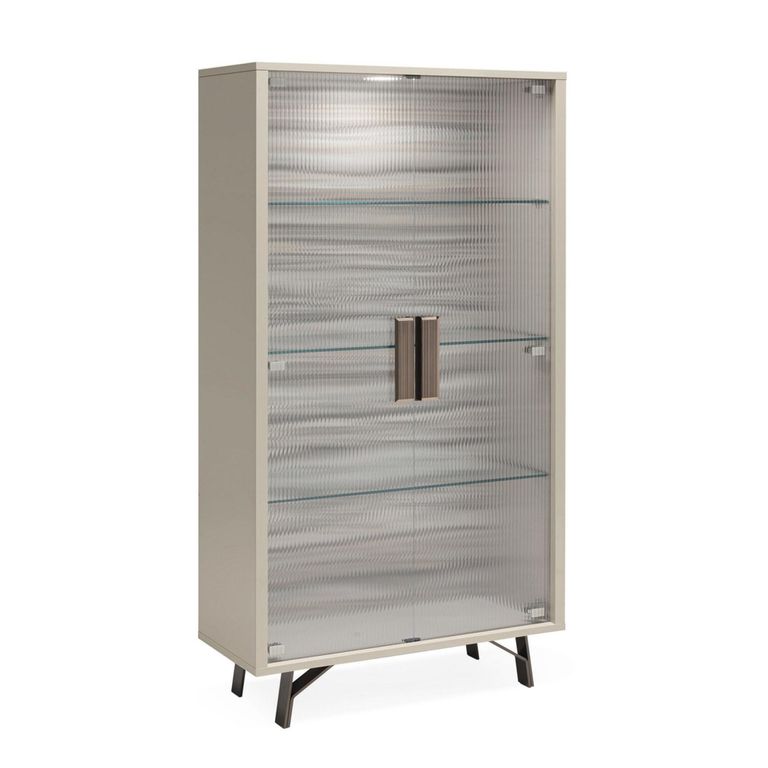 Jupiter Display Cabinet - 2 Fluted Glass Door - High Gloss Pearl Line