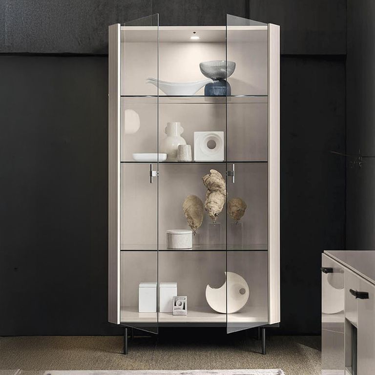 Claire Display Cabinet - 2 Glass Door - Pearl Line Eco Veneer High Gloss and Black