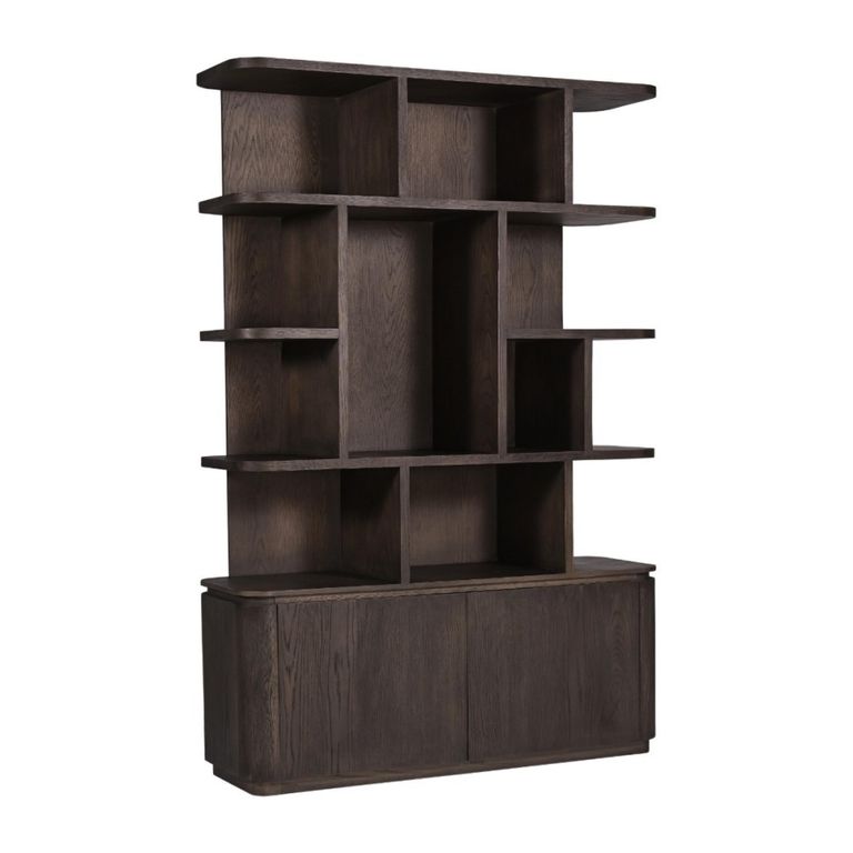Rivano Oak Curved Display Cabinet - 2 Door - Geometric Design - Basalt