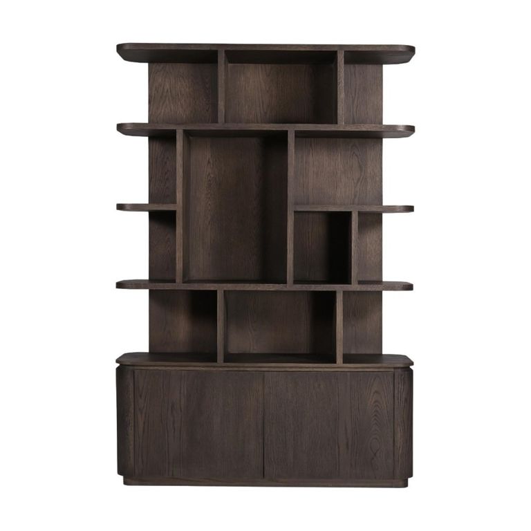 Rivano Oak Curved Display Cabinet - 2 Door - Geometric Design - Basalt