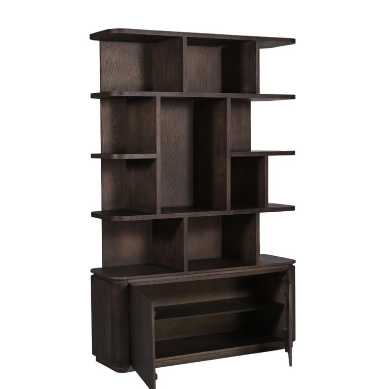 Rivano Oak Curved Display Cabinet - 2 Door - Geometric Design - Basalt