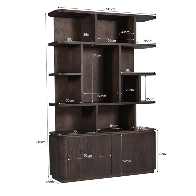 Rivano Oak Curved Display Cabinet - 2 Door - Geometric Design - Basalt