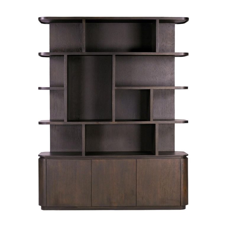 Rivano Oak Curved Display Cabinet - 3 Door - Geometric Design - Basalt