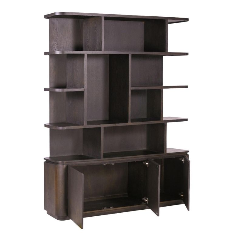 Rivano Oak Curved Display Cabinet - 3 Door - Geometric Design - Basalt