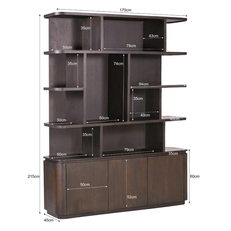 Rivano Oak Curved Display Cabinet - 3 Door - Geometric Design - Basalt