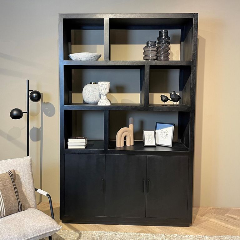 Jaxx Display Cabinet - 3 Door - Black - Mango Wood