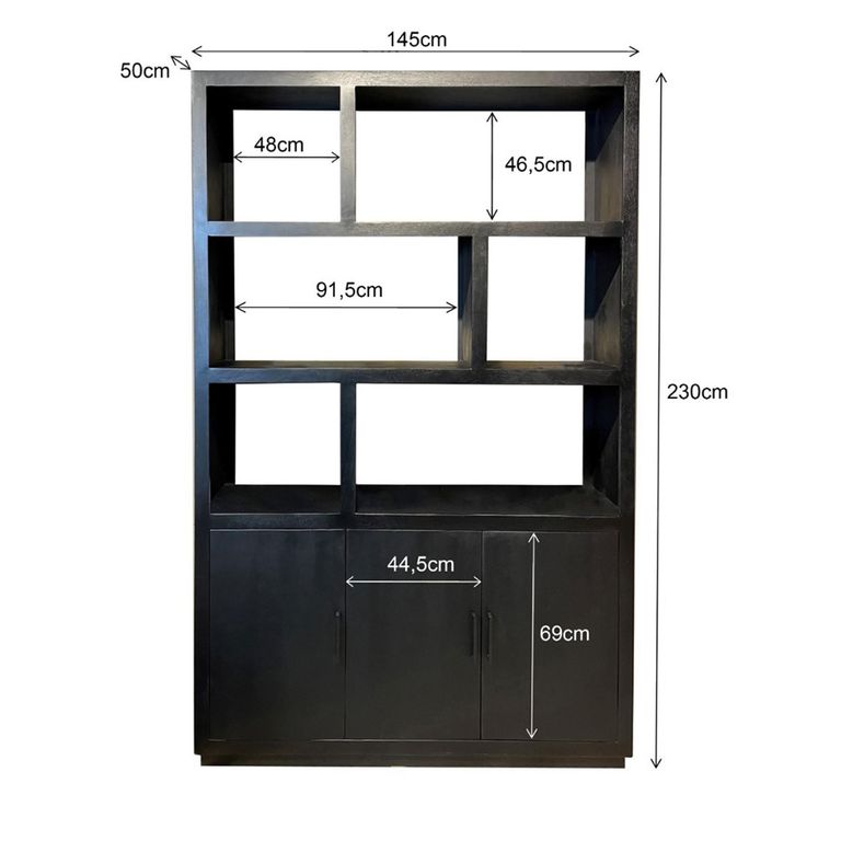 Jaxx Display Cabinet - 3 Door - Black - Mango Wood