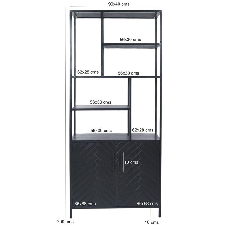 York Herringbone Display Cabinet - 2 Door - Black - Mango Wood