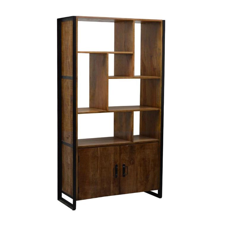 Strong Display Cabinet - 2 Door - Geometric Design - Natural - Mango Wood