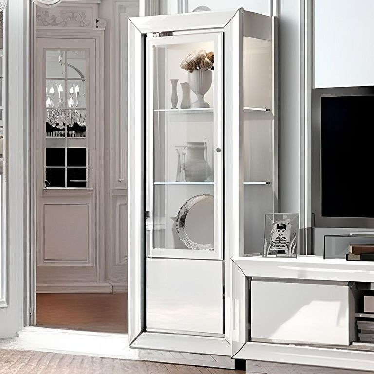 Dama Italian White Vitrine - 1 Left Door - Chrome Trim  