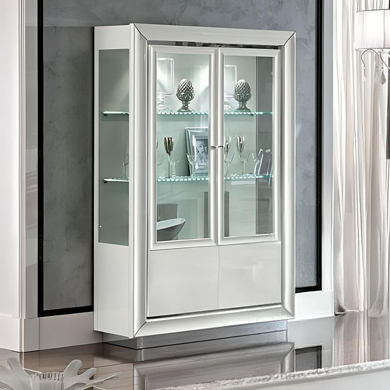 Dama Italian White Vitrine - 2 Door - Chrome Trim