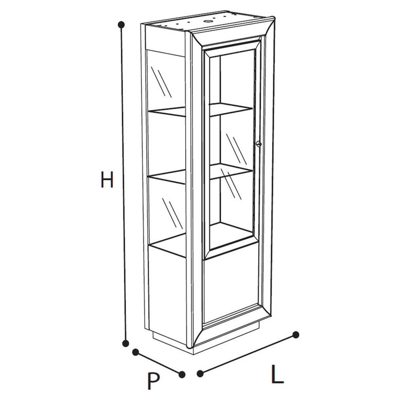 Dama Italian White Vitrine - 1 Left Door - Chrome Trim  