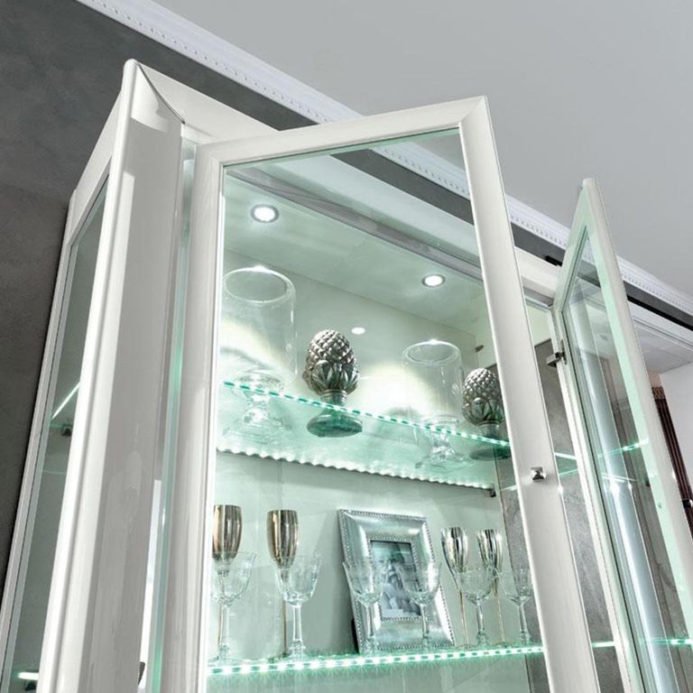 Dama Italian White Vitrine - 2 Door - Chrome Trim