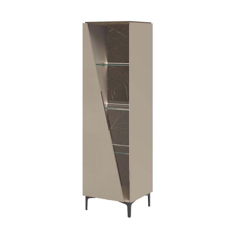 Fidia Italian Fluted Vitrine - 1 Left Door - Emperador Taupe - Glass and Marquinia Marble Effect