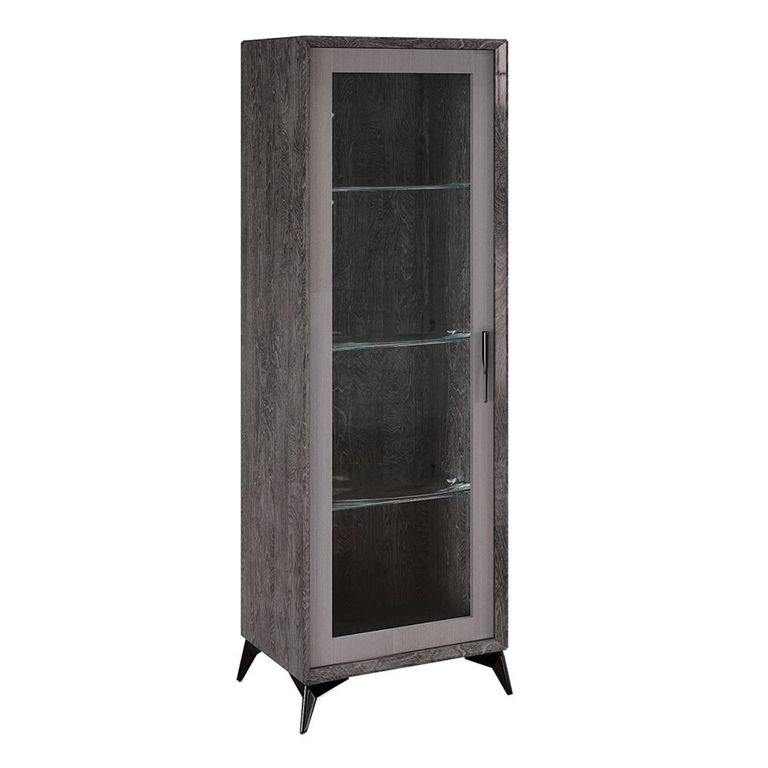 Krystal Italian Display Cabinet - 1 Right Door - Medblue Birch Gloss - Glass and Wooden