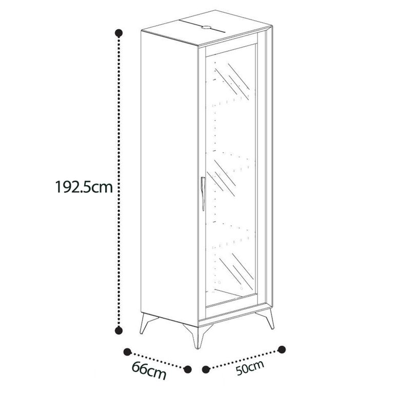 Krystal Italian Display Cabinet - 1 Right Door - Medblue Birch Gloss - Glass and Wooden