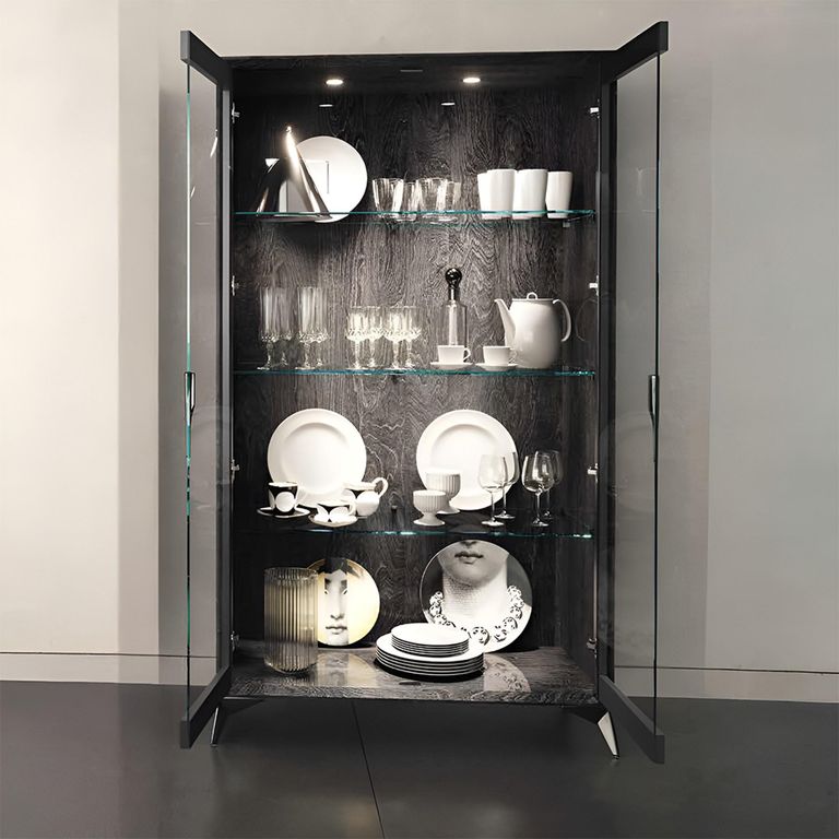 Krystal Italian Display Cabinet - 2 Door - Medblue Birch Gloss - Glass and Wooden
