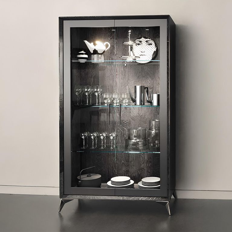 Krystal Italian Display Cabinet - 2 Door - Medblue Birch Gloss - Glass and Wooden