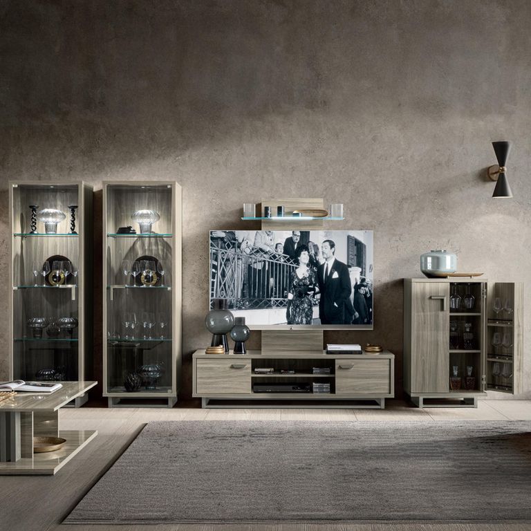Volare Italian Display Cabinet - 1 Left Glass Door - with LED Light - Venetian Grey
