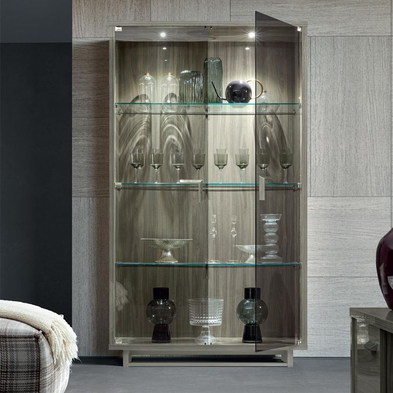 Volare Italian Display Cabinet - 2 Glass Door - with LED Light - Venetian Grey