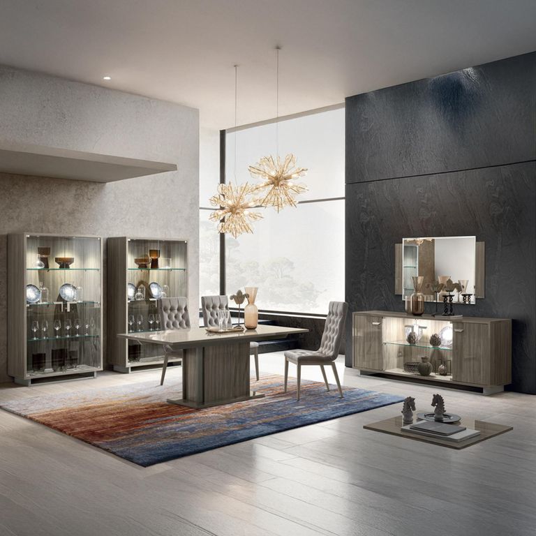 Volare Italian Display Cabinet - 2 Glass Door - with LED Light - Venetian Grey