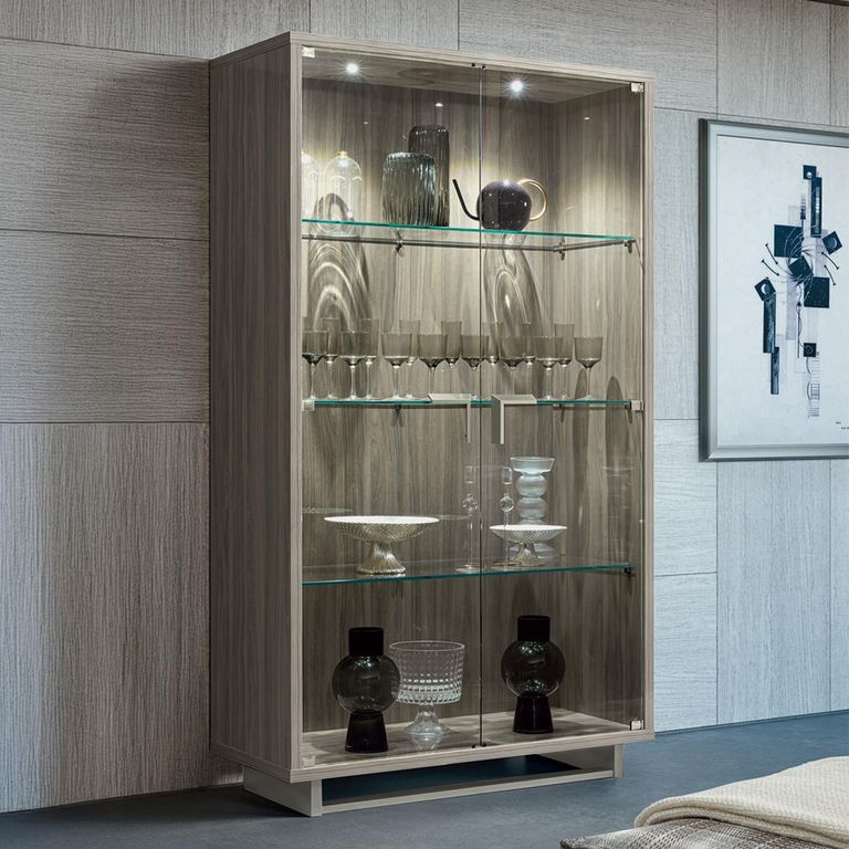 Volare Italian Display Cabinet - 2 Glass Door - with LED Light - Venetian Grey
