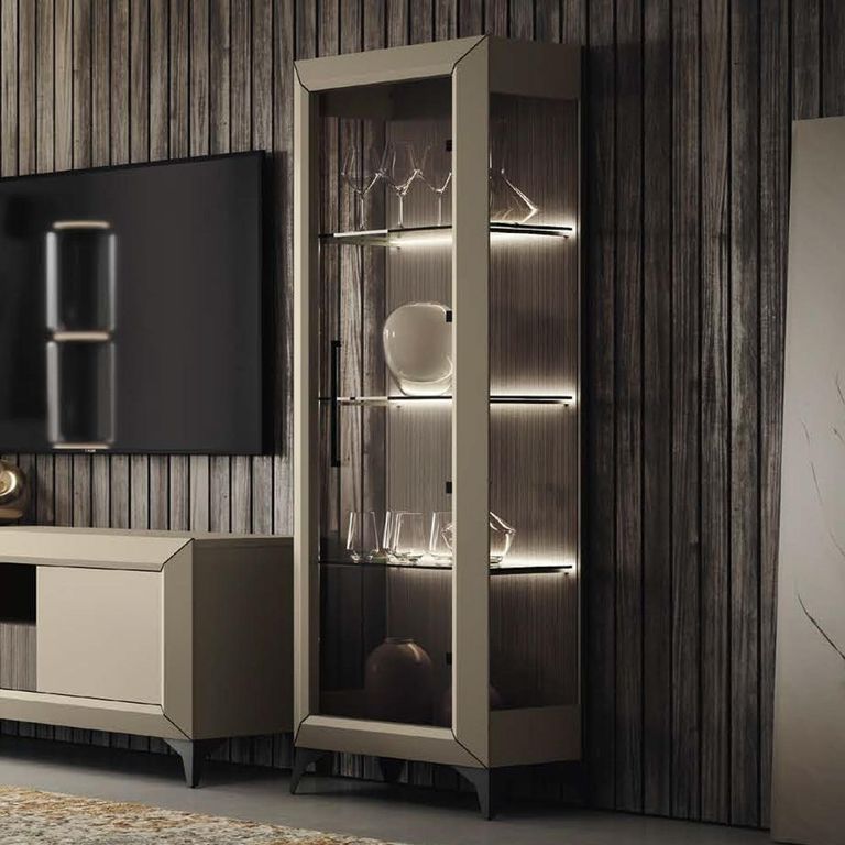Prestige Italian Display Cabinet - 1 Right Glass Door - Urban Velvet and Rich Tobacco