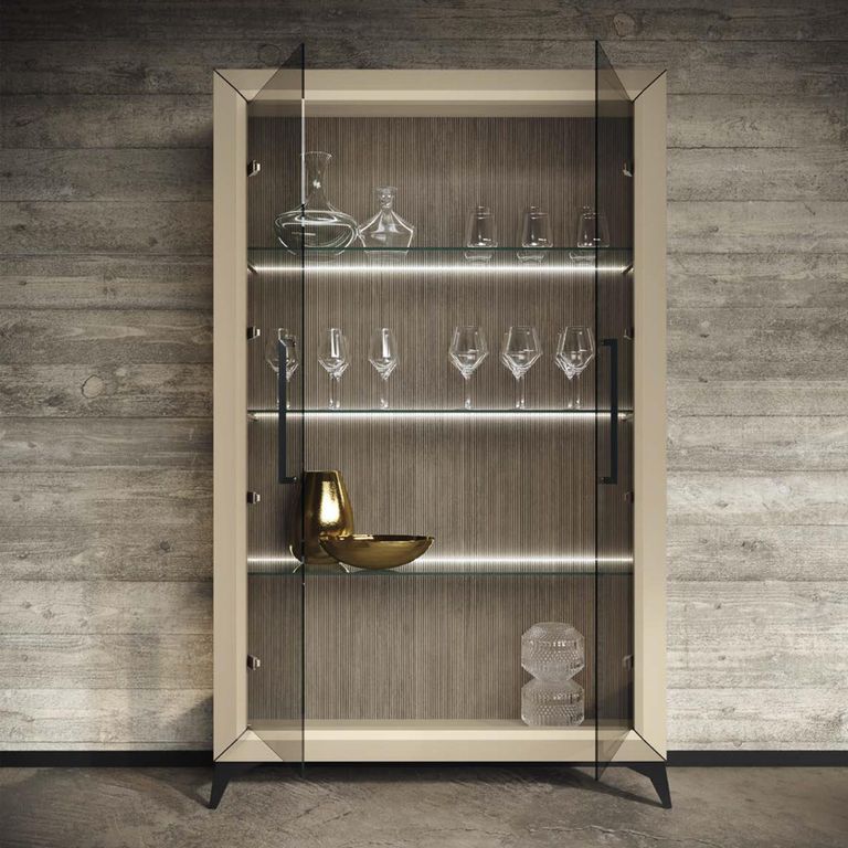 Prestige Italian Display Cabinet - 2 Glass Door - Urban Velvet and Rich Tobacco
