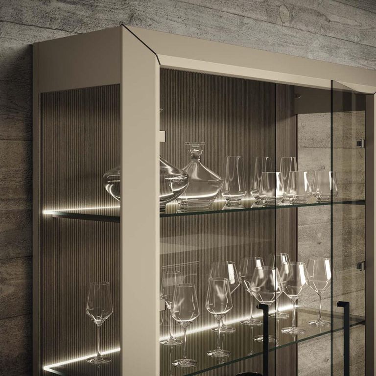 Prestige Italian Display Cabinet - 2 Glass Door - Urban Velvet and Rich Tobacco