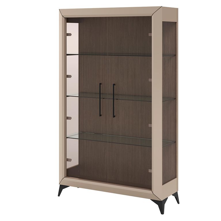 Prestige Italian Display Cabinet - 2 Glass Door - Urban Velvet and Rich Tobacco