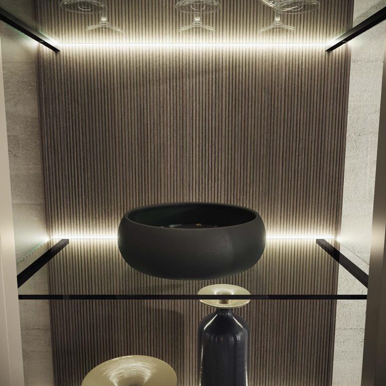 Prestige Italian Display Cabinet - 1 Left Glass Door - Urban Velvet and Rich Tobacco